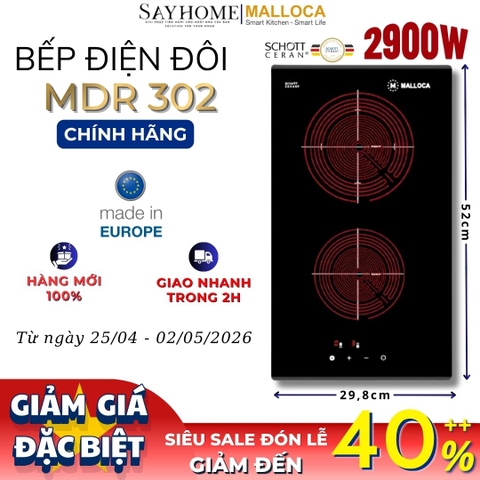 Bếp điện đôi Domino Malloca MDR 302 - Hàng chính hãng