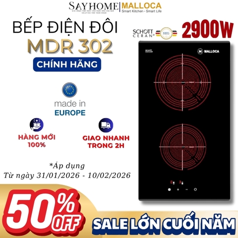 Bếp điện đôi Domino Malloca MDR 302 - Hàng chính hãng Malloca