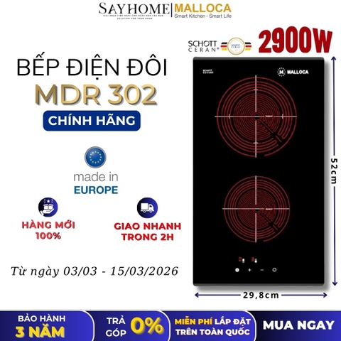 Bếp điện đôi Domino Malloca MDR 302 - Hàng chính hãng
