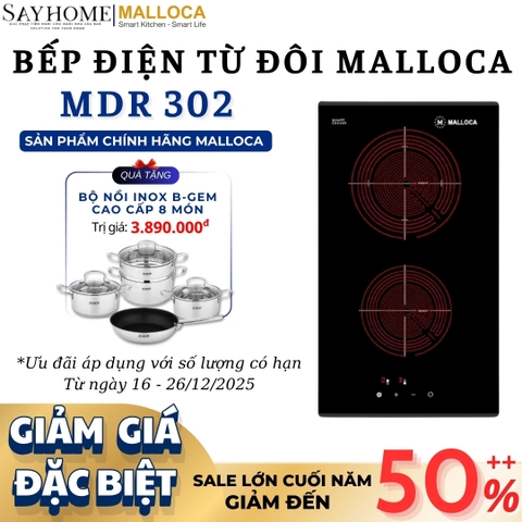 Bếp điện đôi Domino Malloca MDR 302 - Hàng chính hãng Malloca