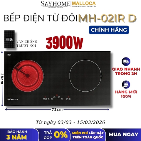Bếp điện từ đôi Malloca MH-02IR D - Hàng chính hãng