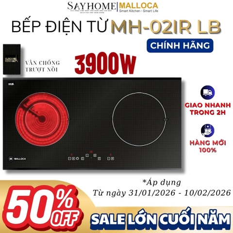 Bếp điện từ kết hợp đôi Malloca MH-02IR LB - Hàng chính hãng Malloca