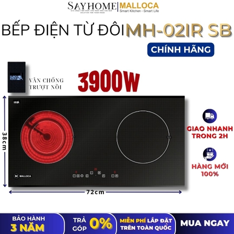 Bếp điện từ đôi kết hợp Malloca MH-02IR SB - Hàng chính hãng