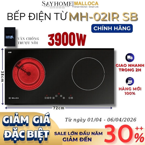 Bếp điện từ đôi kết hợp Malloca MH-02IR SB - Hàng chính hãng