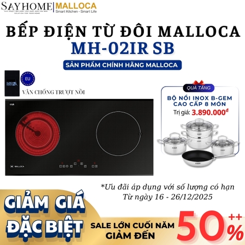 Bếp điện từ đôi kết hợp Malloca MH-02IR SB - Hàng chính hãng Malloca