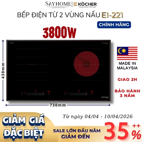 Bếp điện từ 2 vùng nấu Kocher EI-221 - BH 3 năm