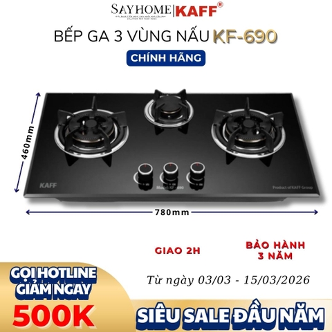Bếp ga 3 lò KAFF KF-690 - Bảo hành chính hãng 3 năm