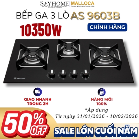 Bếp Ga MALLOCA AS 9603B 3 vùng nấu - Hàng chính hãng
