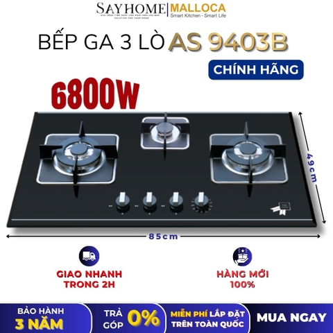 Bếp Ga MALLOCA AS 9403B 3 vùng nấu - Hàng chính hãng