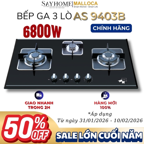 Bếp Ga MALLOCA AS 9403B 3 vùng nấu - Hàng chính hãng