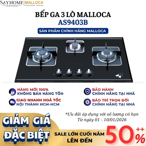 Bếp Ga MALLOCA AS 9403B 3 vùng nấu - Hàng chính hãng