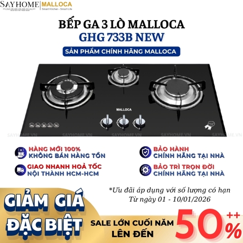 Bếp Ga MALLOCA GHG 733B NEW 3 vùng nấu - Hàng chính hãng