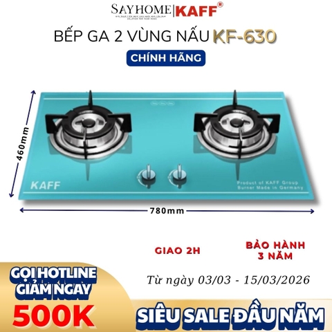 Bếp ga đôi KAFF KF-630 màu xanh ngọc hiện đại - Bảo hành chính hãng 3 năm