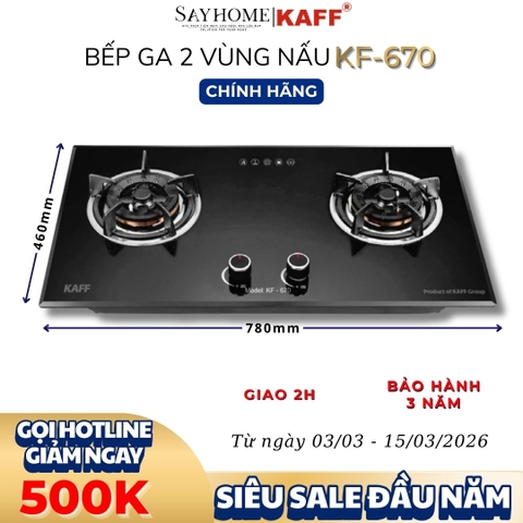 Bếp ga đôi KAFF KF-670 - Bảo hành chính hãng 3 năm