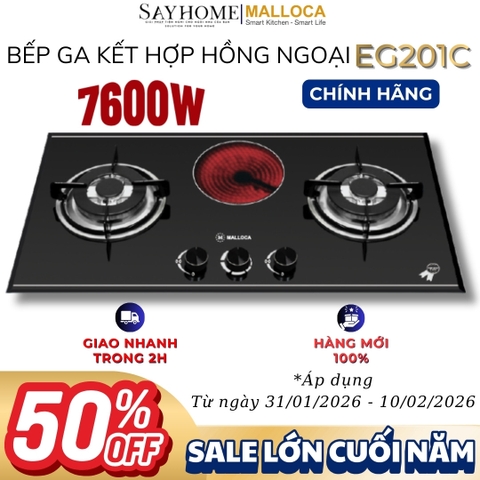 Bếp Ga kết hợp hồng ngoại MALLOCA EG201C 3 vùng nấu - Hàng chính hãng
