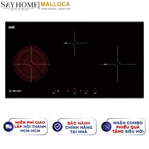 Bếp điện từ kết hợp Malloca MH-03IRN 3 vùng nấu - Hàng chính hãng Malloca