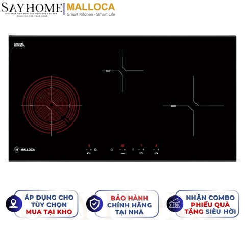 Bếp điện từ kết hợp Malloca MH-03IRN 3 vùng nấu - Hàng chính hãng Malloca