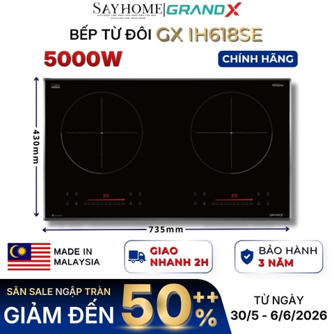 Bếp từ đôi GRANDX GX IH618SE Series 6 - Bảo hành chính hãng 3 năm