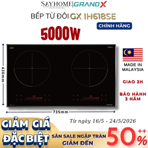 Bếp từ đôi GRANDX GX IH618SE Series 6 - Bảo hành chính hãng 3 năm