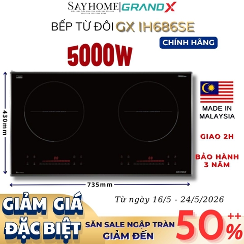 Bếp từ đôi GRANDX GX IH686SE Series 6 - Bảo hành chính hãng 3 năm