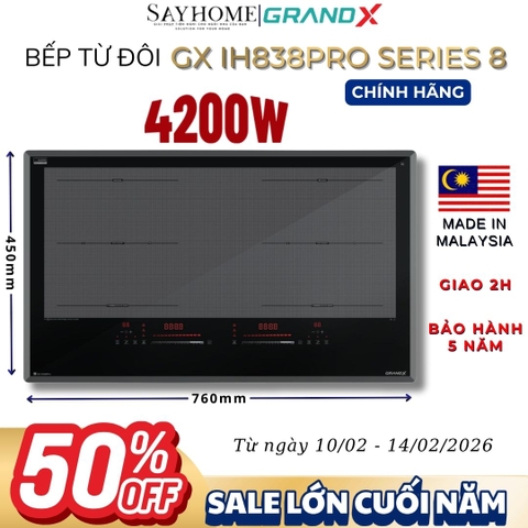 Bếp từ đôi GRANDX GX IH838Pro Series 8 - Bảo hành chính hãng 5 năm
