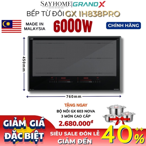 Bếp từ đôi GRANDX GX IH838Pro Series 8 - Bảo hành chính hãng 5 năm