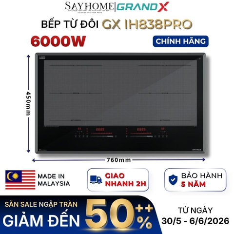 Bếp từ đôi GRANDX GX IH838Pro Series 8 - Bảo hành chính hãng 5 năm