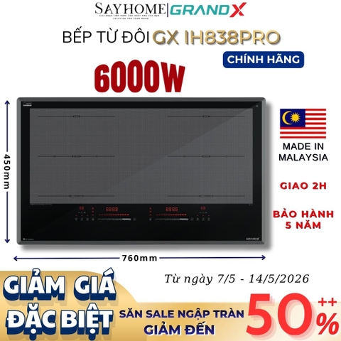Bếp từ đôi GRANDX GX IH838Pro Series 8 - Bảo hành chính hãng 5 năm