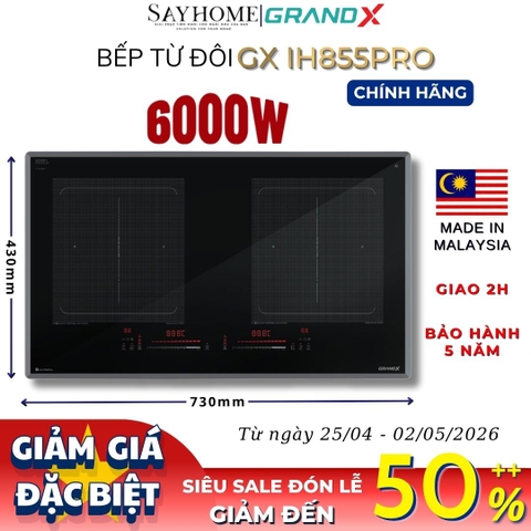 Bếp từ đôi GRANDX GX IH855Pro Series 8 - Bảo hành chính hãng 5 năm