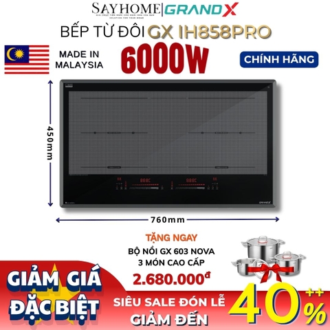 Bếp từ đôi GRANDX GX IH858Pro Series 8 - Bảo hành chính hãng 5 năm