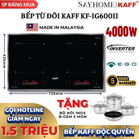 Bếp từ đôi KAFF KF-IG600II -  Bảo hành chính hãng 5 năm tại nhà