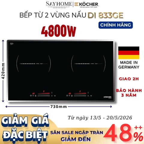 Bếp từ đôi Kocher DI 833GE -  Bảo hành 3 năm