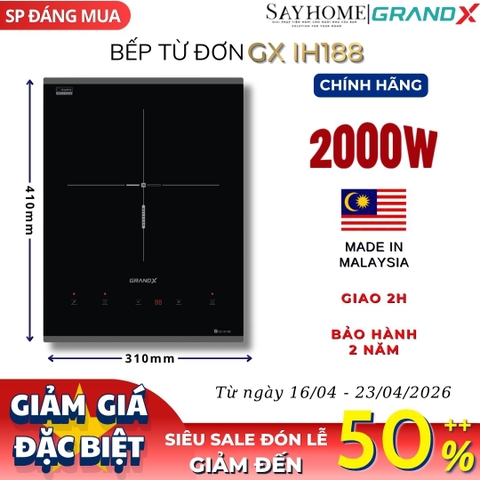 Bếp từ đơn GrandX GX IH188 - Bảo hành chính hãng 2 năm