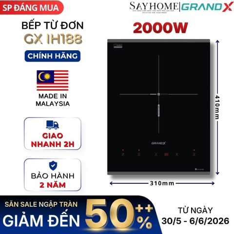 Bếp từ đơn GrandX GX IH188 - Bảo hành chính hãng 2 năm