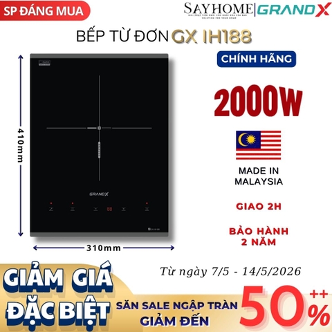 Bếp từ đơn GrandX GX IH188 - Bảo hành chính hãng 2 năm