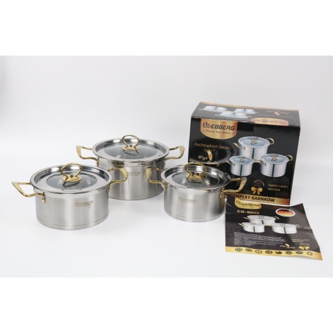 Bộ 3 nồi EBBERG EB-8003 inox 3 đáy - Hàng chính hãng