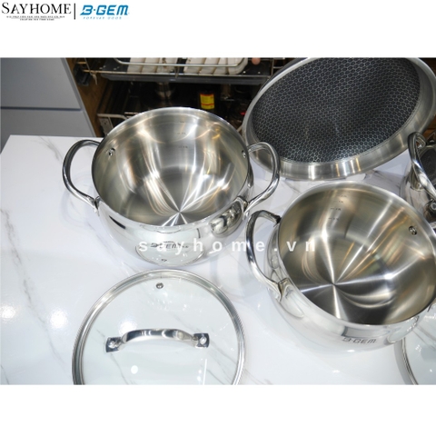 Bộ nồi bầu B- GEM BELLY BG-988 ARIC inox 304 cao cấp kèm chảo chống dính kim cương - Hàng chính hãng