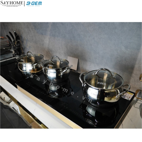 Bộ nồi bầu B- GEM BELLY BG-988 ARIC inox 304 cao cấp kèm chảo chống dính kim cương - Hàng chính hãng