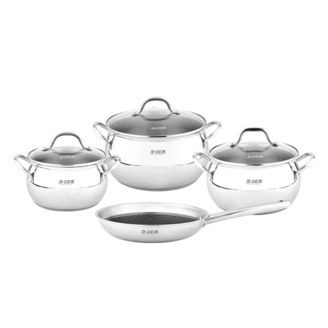 Bộ nồi bầu B- GEM BELLY BG-988 ARIC inox 304 cao cấp kèm chảo chống dính kim cương - Hàng chính hãng