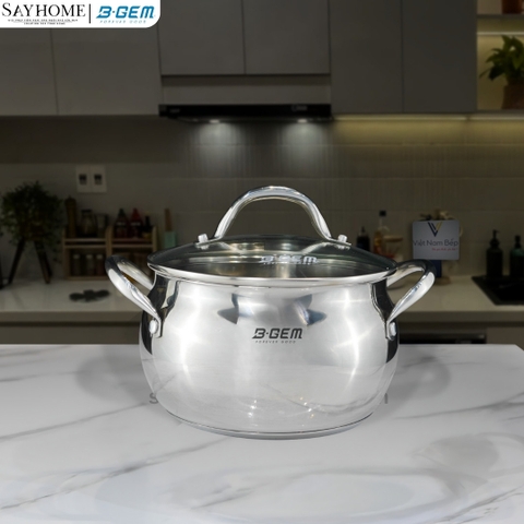 Bộ nồi bầu B- GEM BELLY BG-988 ARIC inox 304 cao cấp kèm chảo chống dính kim cương - Hàng chính hãng