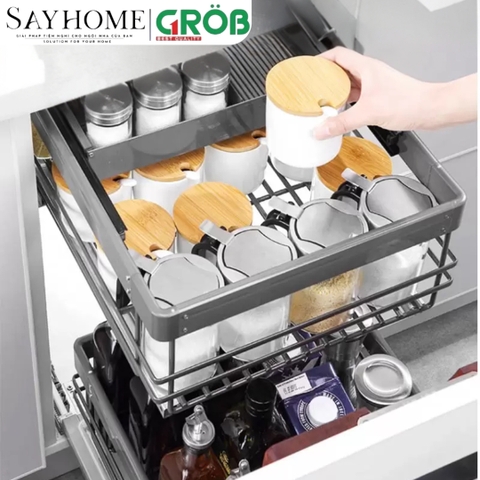 Kệ đựng gia vị GROB C1NN.T30/T35/T40/T45 đa năng hợp kim nhôm phủ Nano, nan Oval - Hàng chính hãng GROB