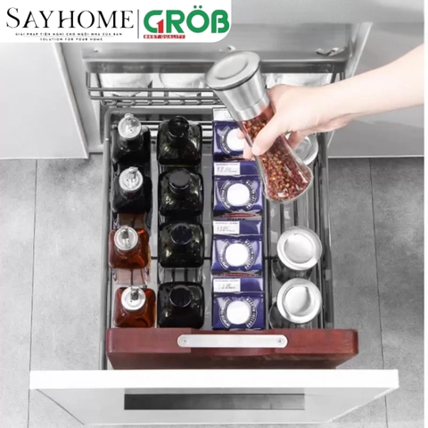 Kệ đựng gia vị GROB C1NN.T30/T35/T40/T45 đa năng hợp kim nhôm phủ Nano, nan Oval - Hàng chính hãng GROB