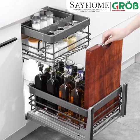 Kệ đựng gia vị GROB C1NN.T30/T35/T40/T45 đa năng hợp kim nhôm phủ Nano, nan Oval - Hàng chính hãng GROB