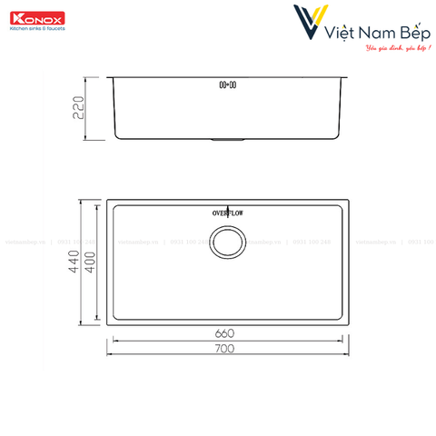 Chậu rửa bát chống xước Workstation Sink – Undermount Sink KN7044SU Dekor - Chính hãng KONOX