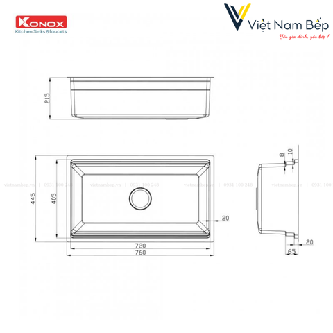 Chậu rửa bát chống xước Workstation Sink – Undermount Sink KN7644SU Dekor - Chính hãng KONOX