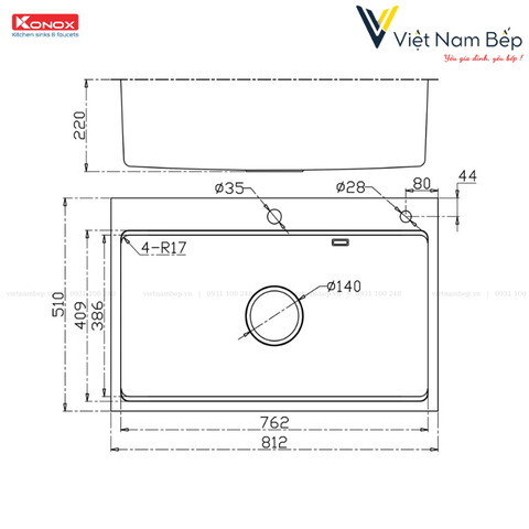 Chậu rửa bát chống xước Top Mount Sink KN8151TS Dekor Basic - Chính hãng KONOX