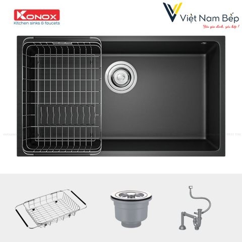 Chậu rửa bát Granite Sink Naros 760S – Black - Chính hãng KONOX