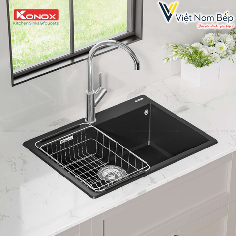 Chậu rửa bát Granite Sink Ruvita 680 – Black - Chính hãng KONOX