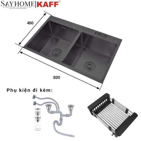 Chậu rửa chén bát 2 hố inox 304 KAFF KF-HM8245C-B - Chính hãng