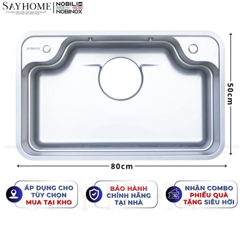 Chậu rửa chén bát 1 hố NOBINOX ARVO B180 80cm - Bảo hành lên đến 10 năm